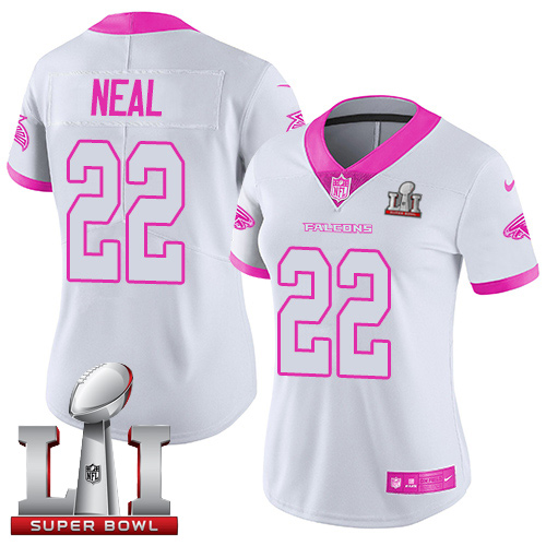Nike Falcons #22 Keanu Neal White/Pink Super Bowl LI 51 Women's Stitched NFL Limited Rush Fashion Jersey - Click Image to Close